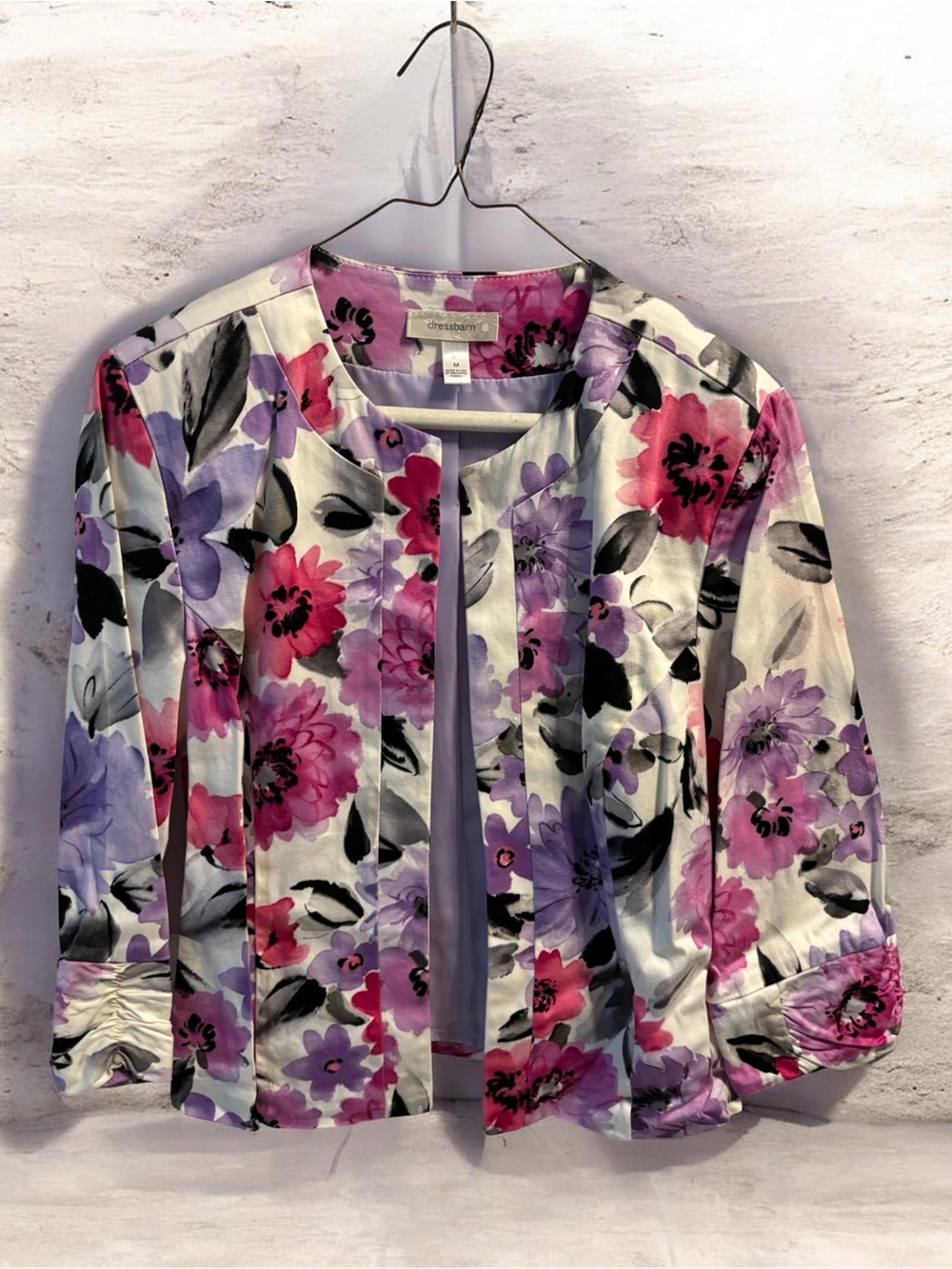 dressbarn Floral Open-Front Blazer in Pink & Purple